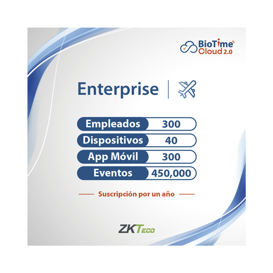 LICENCIA ENTERPRISE BIOTIME CLOUD 2.0 / 300 USUARIOS / 40 DISPOSITIVOS (Licencia Anual)