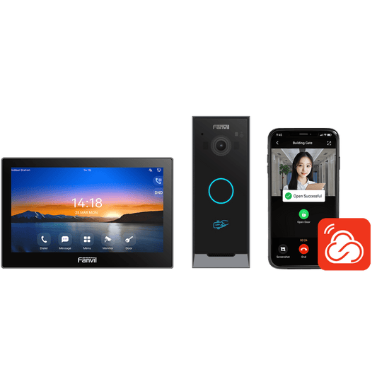 Kit Videoportero IP Fanvil VIK-01, Estación Interior SIP i504W + Frente de Calle i60, Llamadas HD, Desbloqueo Remoto, App Fanvil Link, Wi-Fi 2.4G/5G, PoE