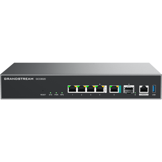 Dispositivo de Convergencia de Redes GCC6020 / Router VPN / Firewall de Próxima Generación / IP PBX / Switch de Red / 4 Puertos Gigabit Ethernet / 1 Puerto SFP+ 10 Gigabit / 1 Puerto 2.5 Gigabit / Administración en la Nube GDMS / Mont