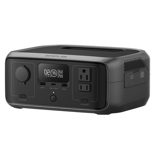 EcoFlow River 3 | Estación de Energía Portátil 245Wh Litio LFP / 2 AC 300 W (Max. 550W) / 1 USB-C 100W / 2 USB -A 12W / Cargador de Coche 8A a 12 o 24V / Conectividad WiFi y Bluetooth (App) / Carga Solar 110W Max.