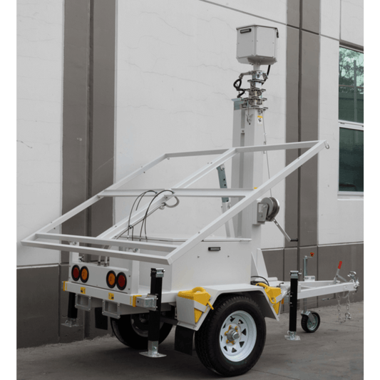 Traila / Remolque con Mástil Retráctil de 7.5 m. para Videovigilancia o Iluminación, con capacidad para Instalar Módulos Solares y Baterías (No incluidos)