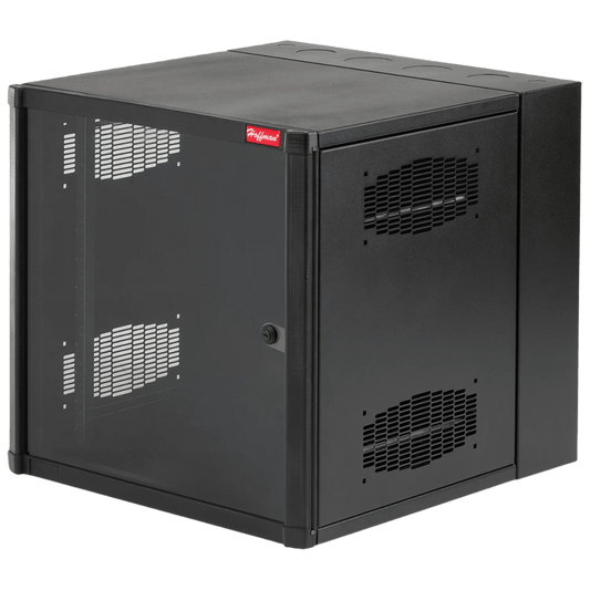 Gabinete AccessPlus de Montaje en Pared de 19in, Rieles Numerados y Roscados #10-32, Puerta con Ventana de Seguridad, 600 mm de Ancho, 762 mm de Profundidad, 12 UR, Color Negro