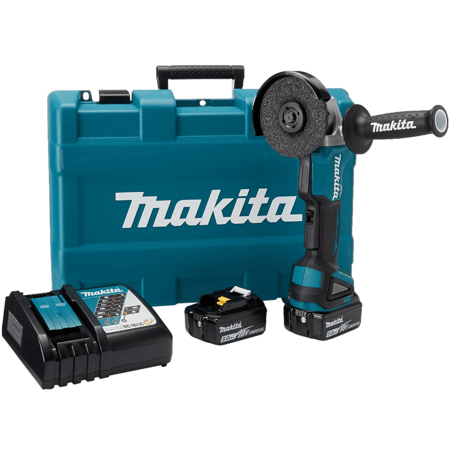 Miniesmeril de 4-1/2" 8500 RPM, 18V, incluye 2 Batarias de 5 A, Cargador Rápido y Maletín