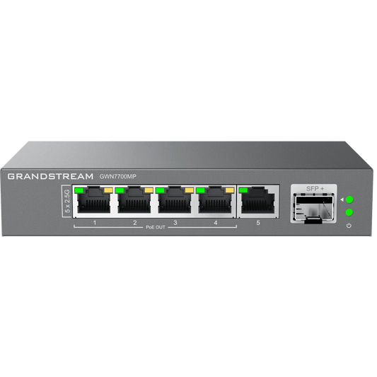 Switch de Red Multi-Gigabit No Administrable / 5 Puertos de2.5 Gbps (4 PoE) / Puerto SFP+ Fibra 1 o 10 Gbps / Montaje en Escritorio o Pared / Plug-and-Play / Tecnología Verde