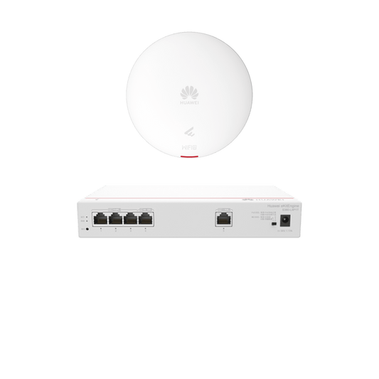Kit DEMO de Router Multi-Servicio / 1 puerto 10/100/1000 Mbps(WAN) / 4 puertos 10/100/1000 Mbps(LAN) PoE / 50W + Punto de Acceso Wi-Fi 6 / 1.775 Gbps / MU-MIMO 2x2 (2.4GH y 5GHz) / Smart Antenna más cobertura / Instalación en techo y pared
