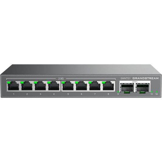 Switch L2 Lite Administrable de 10 Puertos / 8 Puertos Ethernet 2.5 Gigabits / 2 Puertos SFP+ 10 Gigabits / VLAN / QoS / Montaje en Escritorio o Pared / Compatible con GDMS