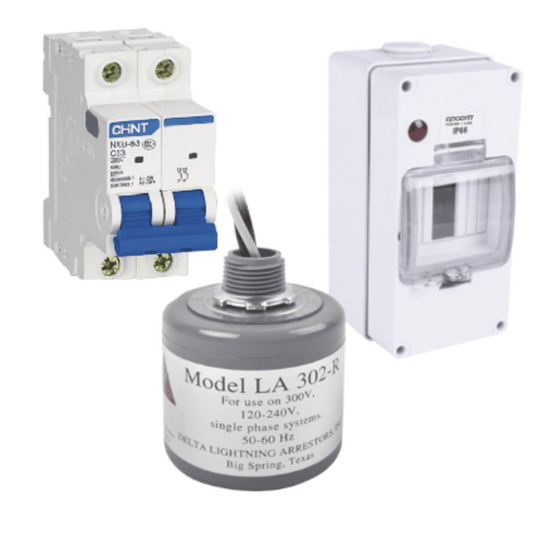 Kit de Centro de Carga Para Corriente Alterna, Breaker de hasta 400 Vca de 40 A con Supresor de Picos Transitorios.