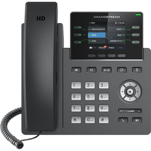 TELÉFONO IP 6 LÍNEAS GRADO OPERADOR / 24 TECLAS MULTIPROPÓSITO VIRTUALES / WI-FI 6 DOBLE BANDA Y BLUETOOTH / DOS PUERTOS GIGABIT / PANTALLA LCD A COLOR INTERCAMBIABLE / SEGURIDAD NIVEL EMPRESARIAL