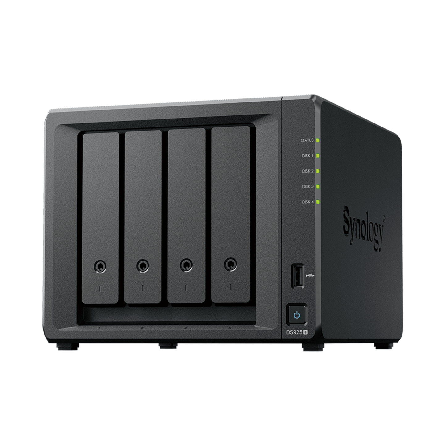 NAS DiskStation DS925+ | 4 Bahías | Expandible a 9 Bahías | 2 Puertos 2.5GbE | 2 Ranuras M.2 NVMe | AMD Ryzen V1500B | 4 GB DDR4 ECC | Hasta 565 MB/s Escritura Secuencial | Compatible con RAID | Synology DSM.