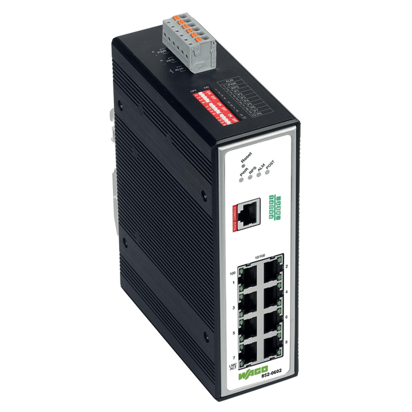 Switch Industrial Gestionable / 8 Puertos 100Base-TX / PROFINET Clase B / Alimentación Redundante 12-60 VCC / Rango de Temperatura -40 a +70 °C / IP30 / Montaje en Carril DIN
