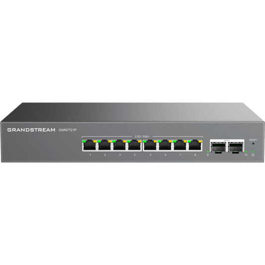 Switch L2 Lite Administrable de 10 Puertos / 8 Puertos Ethernet 2.5 Gigabits / 2 Puertos SFP+ 10 Gigabits / PoE+ 802.3af/at / VLAN 802.1Q / QoS / IGMP Snooping / Montaje en Escritorio o Pared