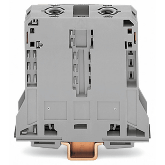 Borna de Paso para 2 Conductores / 95 mm² / POWER CAGE CLAMP / Montaje en Carril DIN 35 x 15 / Tensión Asignada 1000 V / Corriente Asignada 232 A / Material Poliamida (PA66) / Gris