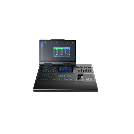 Controlador de Eventos Compacto U5 / Pantalla Táctil Principal 21.5" / Pantalla Inteligente 8" / 87 Botones LCD Programables / 4 Encoders y 8 Faders / Control MIDI y KVM / Diseño Plegable / Software PixelFlow / HDMI 2.0 / 12G-SDI /