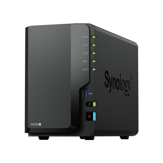 NAS DiskStation DS225+ | 2 Bahías | Intel Celeron J4125 | 2 GB DDR4 | Hasta 40 TB | Puertos 1GbE y 2.5GbE | USB 3.2 Gen 1 | Compatible con RAID | Synology DSM.