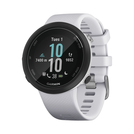 Reloj Garmin Swim 2 color blanco, ideal para uso en deportes o actividades de natación.