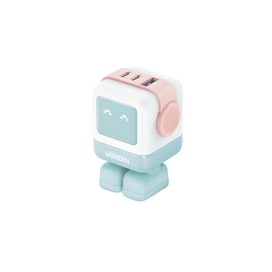 Cargador RobotGaN de 65W Serie UNO | 3 Puertos de Carga Rápida | 2 USB-C | 1 USB-A | PD 3.0 | QC 4.0 | Carga Inteligente | Tecnología GaN II | Zapato Magnético Extraíble | Carcasa Ignifuga | Pantalla LED.