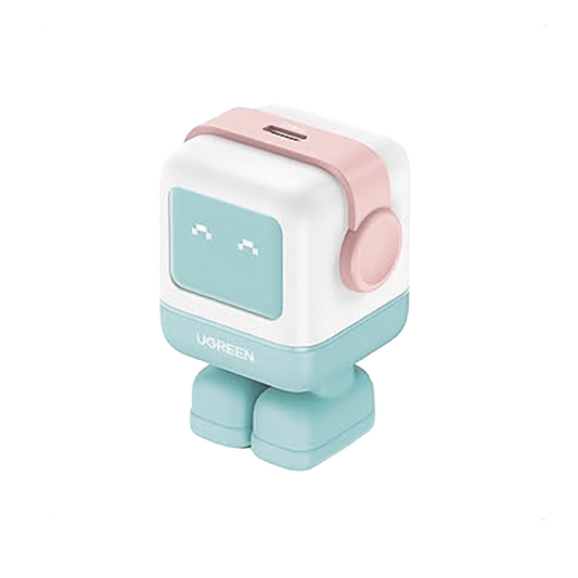 Cargador Mini GaNRobot 30W serie UNO | 1 USB-C de Carga Rápida | Tecnología GaN II | Multiprotocolo PD/QC/SCP/FCA | Carga Inteligente | Pantalla LED | Zapato Magnético Extraíble | Thermal Guard | Color Pink-Blue
