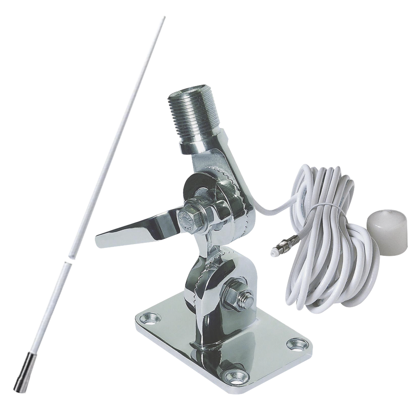 Antena marina de 6 dB de ganancia y montaje rotativo de acero inoxidable con 5 m de cable y conectores de instalación