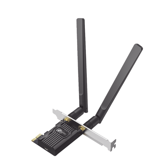 Adaptador  PCIe inalámbrico doble banda AX1800 Mbps / Seguridad Inalámbrica WPA3 /Antena de alta ganancia / Tecnología MU-MUMO 2X2 / Soporte de perfil bajo y Altura completa / Bluetooth 5.2