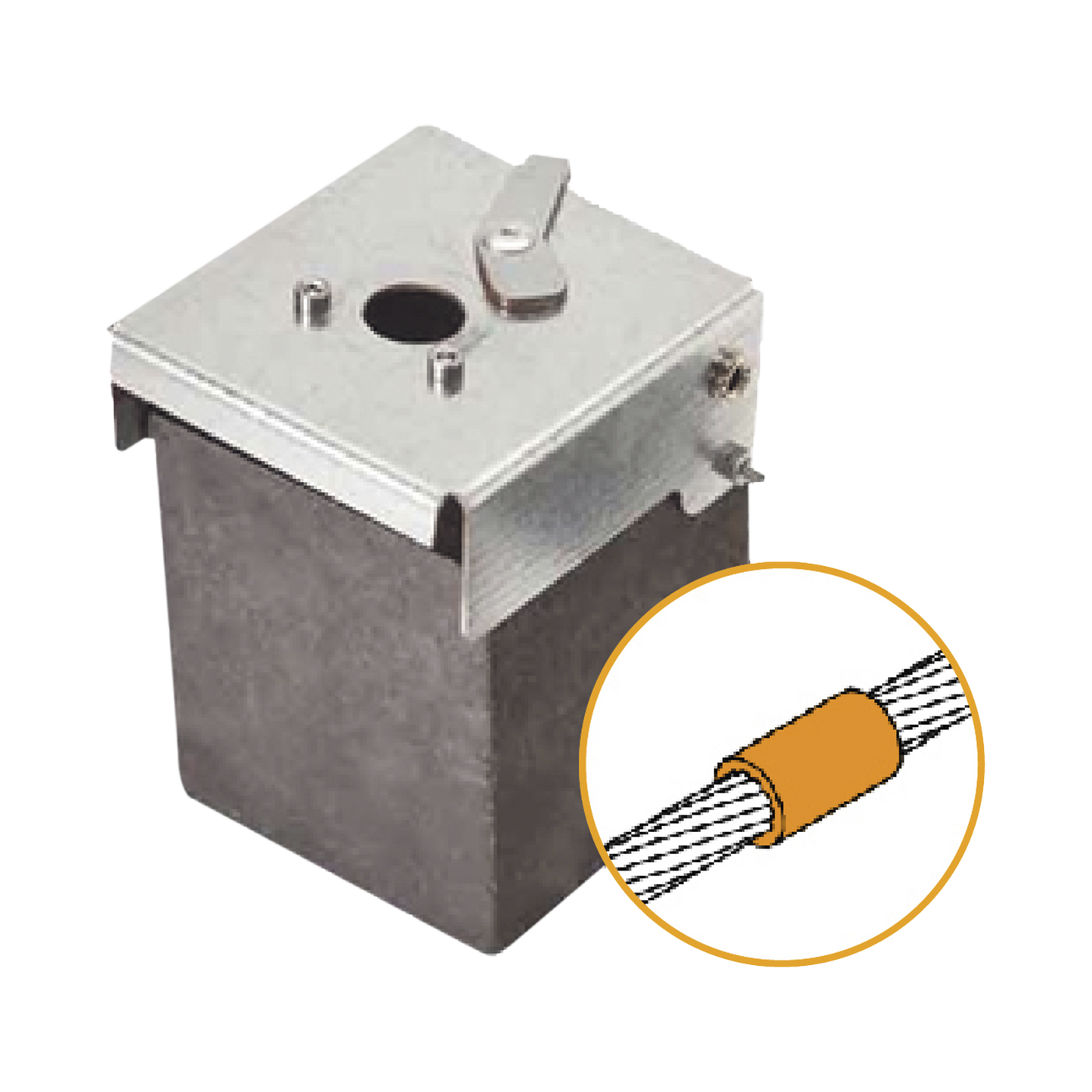 Molde de grafito vertical unión lineal de cable 4/0 AWG (pasante) con cable 4/0 AWG (terminal).