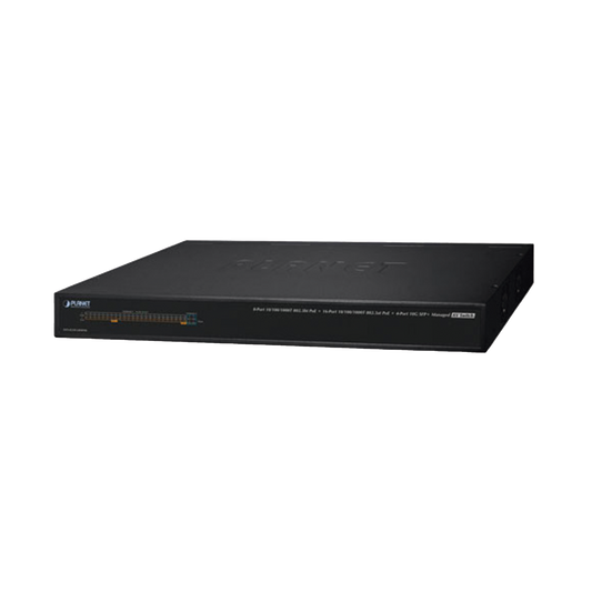 Switch AV Profesional para Integraciones Audiovisuales, , 8 Puertos PoE Gigabit 802.3bt, 16 Puertos PoE Gigabit 802.3at, 4 Puertos SFP 10 G, Hasta 450 W de Potencia