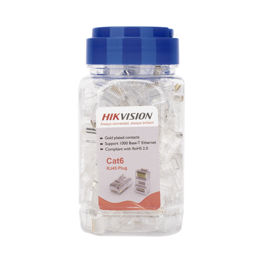 Bote con 100 Piezas de Plug Modular RJ45 / Cat 6 / Chapado en Oro a 30 Micras / Sin Blindaje / Facil Instalación / Uso Interior / Soporta Norma TIA-568B / Cumple con RoHS 2.0