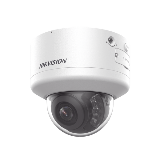 Domo IP 4 Megapixel / Lente Mot. 2.7 a 13.5 mm / Dual Light (40 mts IR + 40 mts Luz Blanca  / Exterior IP66 / IK10  / Audio y Alarma I/O / PoE+ / ONVIF / Micro SD / 4 Analíticos: AcuSense, Deteccion Facial, Conteo de Personas por Cruce y Zona