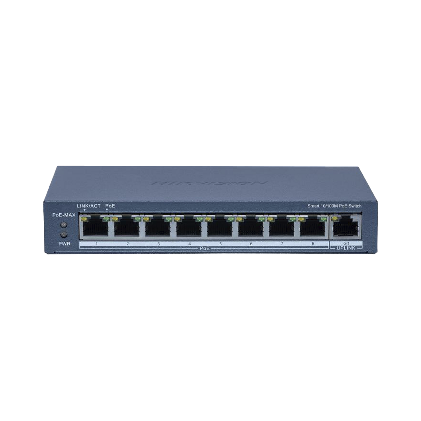Switch PoE+ / Monitoreable / 8 Puertos 10/100 Mbps PoE+ / 1 Puerto 1000 Mbps Uplink /  Configuración Nube Hik-Partner Pro / Modo Extendido hasta 300 metros / 60 W