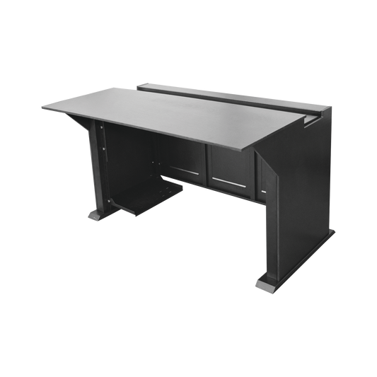 Escritorio Estación Mobiliaria Profesional de Monitoreo y Control / Videovigilancia / Acceso / Alarmas / Etc... / Metal Negro y Madera Tono Oscuro