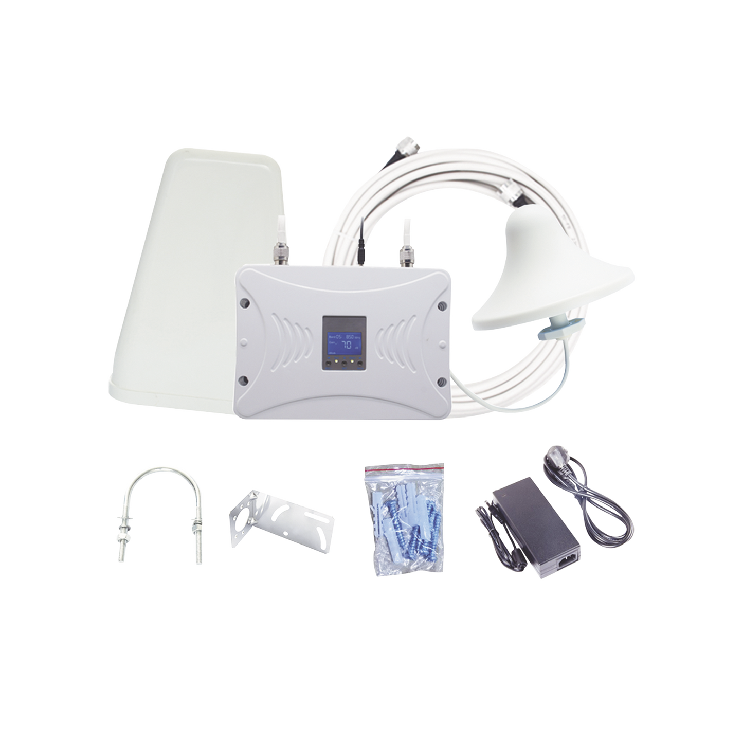 Kit Amplificador de Señal Celular 4G LTE, 3G y Voz. Funciona con Todos los Operadores. Soporta Múltiples Dispositivos y Tecnologías. Hasta 900 m² de Cobertura