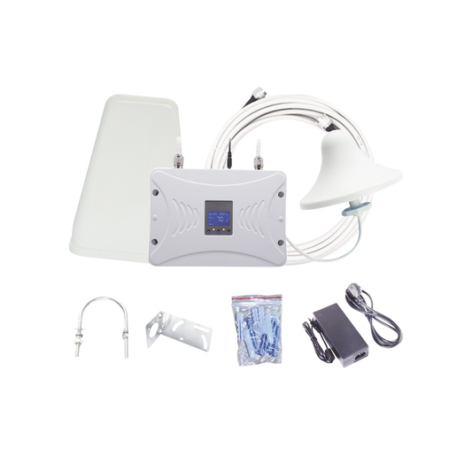 Kit Amplificador de Señal Celular 4G LTE, 3G y Voz. Funciona con Todos los Operadores. Soporta Múltiples Dispositivos y Tecnologías. Hasta 900 m² de Cobertura