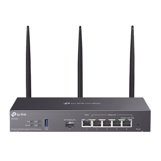 Router Omada VPN / SDN Multi-WAN Gigabit / 1 Puerto WAN SFP Gigabit / 1 Puerto WAN RJ45 Gigabit / 2 Puertos LAN RJ45 Gigabit / 2 Puertos Configurables LAN/WAN / 150,000 Sesiones Concurrentes / Administración Centralizada Omada o Stand-Alone