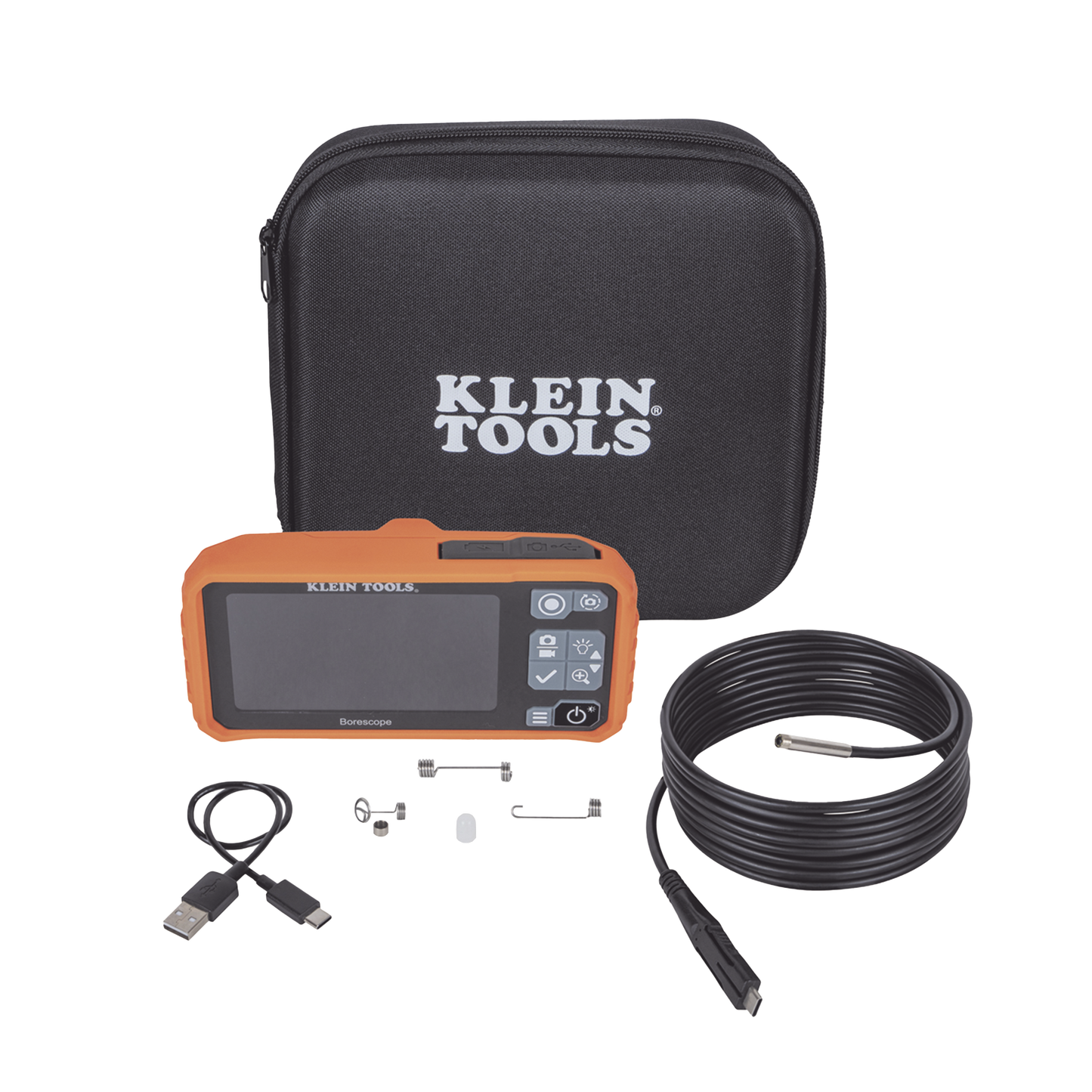 Cámara Boroscopio de Inspección 5.5mm 720p USB-C,  LCD 4.3" Color, Cuello de Cisne Nylon de 10' (3m) con Imán, Espejo, 6 LED´s. Batería Io-Li Recargable. Ideal en Electricidad, HVAC, Plomería y Aviación