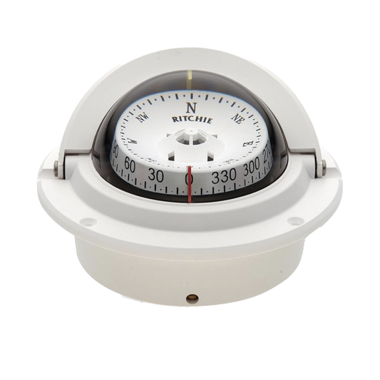 Brújula serie Voyager en color blanco, cuenta con iluminación nocturna color verde.