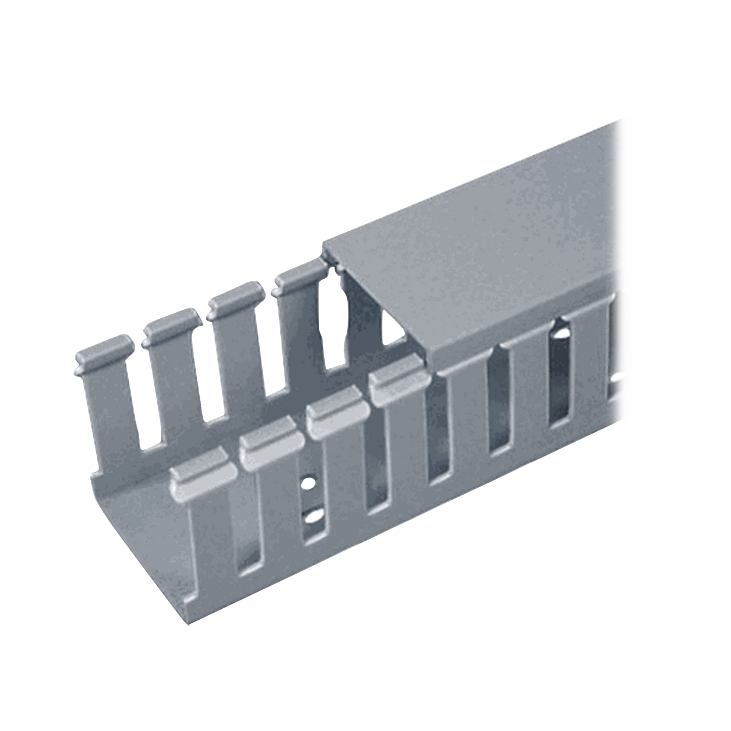 Canaleta Ranurada de PVC con Tapa, Tipo F, 32 mm de Ancho, 28.7 mm de Alto y 2 m de Largo, Color Gris