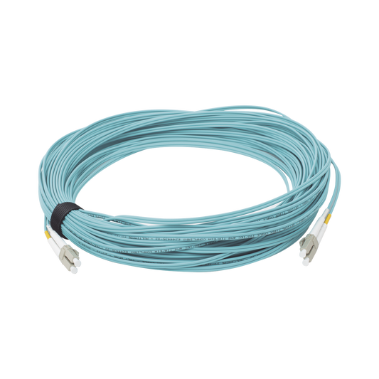 Jumper de Fibra Óptica Multimodo 50/125 XGLO OM3, LC-LC Duplex, OFNR, Color Aqua, 30 Metros