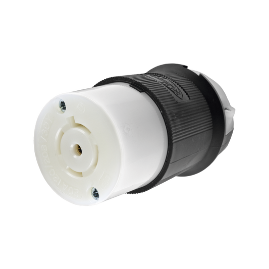 Conector Industrial con Bloqueo de Media Vuelta / 20 A 120/208 V CA / 4 Polos 5 Hilos / Color Blanco y Negro / Nema L21-20R/ Grado Industrial.