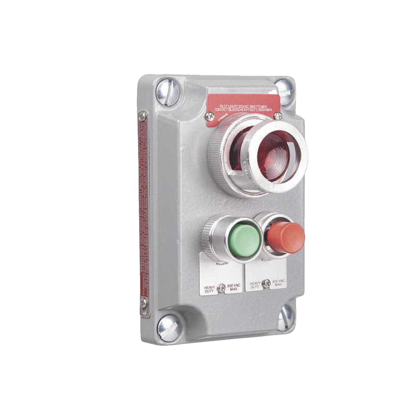 Cubierta para Estación de Control con 2 Botones Pulsadores Rojo-Verde y Luz Piloto Roja / Uso en Áreas Clasificadas.