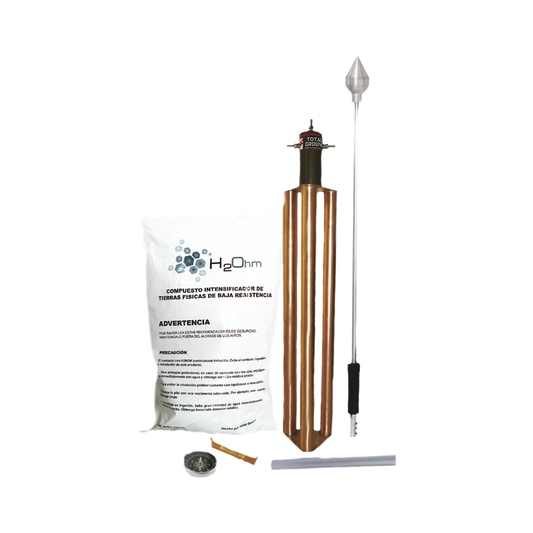 Punta Pararrayos en acero inoxidable para 80 m de Diámetro de Protección con Electrodo y Mejorador de Terreno.