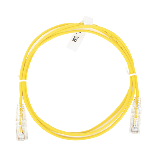 Cable de Parcheo Slim UTP Cat6 - 1.5 Metros (4.92 Pies) Amarillo Diámetro Reducido (28 AWG)