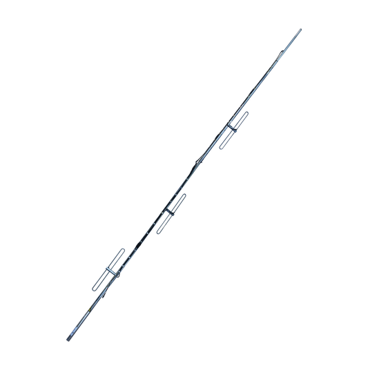 Antena base de 4 dipolos. Rango de frecuencia de 144 - 160 MHz y ganancia de 6/9 dBi omnidireccional/direccional.