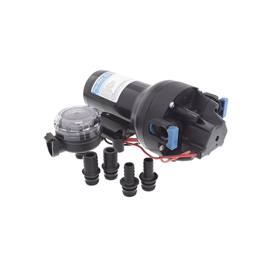 Bomba de diafragma controlada por presión para trabajo pesado ParMax de 12 Vcd, caudal de 5 GPM, presión máxima 60 psi, para manguera de diámetro interior de 13 mm (1/2") y 19 mm (3/4")