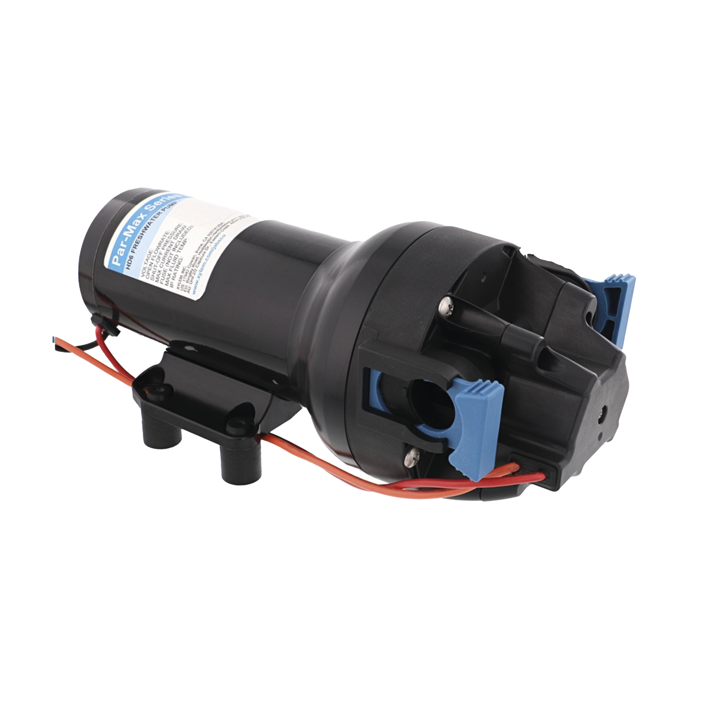 Bomba controlada por presión Par Max 6 para trabajo pesado a 24 Vcd, caudal de 6 GPM, presión máxima 40 psi, para manguera de entrada con orificio de 38 mm (1½”), manguera de descarga con orificio de 25 mm (1”)