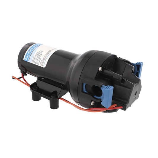 Bomba controlada por presión Par Max 6 para trabajo pesado a 24 Vcd, caudal de 6 GPM, presión máxima 40 psi, para manguera de entrada con orificio de 38 mm (1½”), manguera de descarga con orificio de 25 mm (1”)