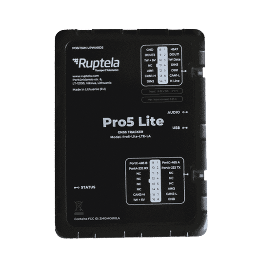Tracker GPS Pro5 Lite / LTE CAT1 bis (4G), GSM (2G) / Lectura de Datos CAN / Monitoreo de Audio, Temperatura y Combustible / Pequeño con Nano SIM / Conectividad BLE / Protección Avanzada
