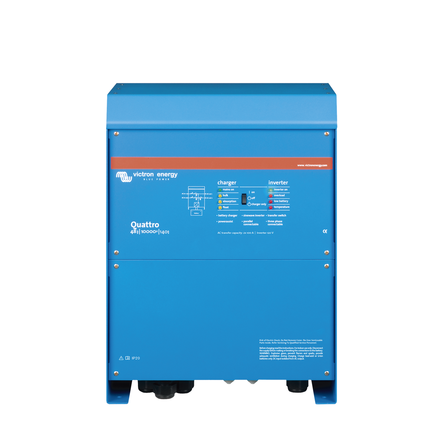 Quattro 48/10000/140-100/100 / Inversor Cargador de Onda Pura / Entrada 48 Vcc / Salida 8000 W 120 Vca  60 Hz