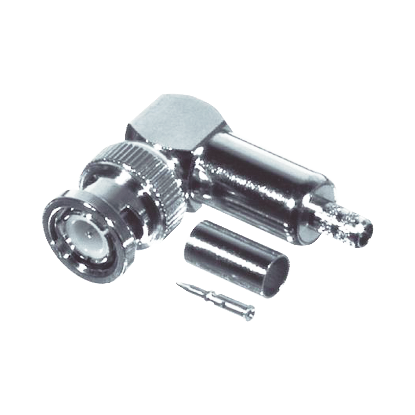 Conector BNC Macho en Ángulo Recto, Anillo Plegable / RG-58/U, RG-142/U, Niquel /Oro /Teflón.