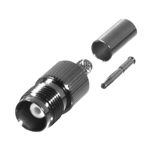 Conector TNC Hembra de Anillo Plegable para Cables PROFLEX, Grupo P, Níquel/ Oro/ Delrin.