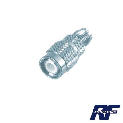 Adaptador en Línea de Conector Mini-UHF Hembra a TNC Macho, Níquel/ Oro/ Teflón.