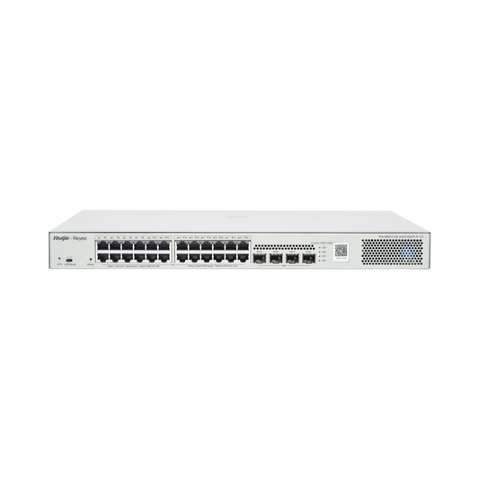 Switch Administrable L2 PoE+ hasta 370W, 24 Puertos Eth 1G, 4 puertos SFP 1G, Administración Remota en la Nube.